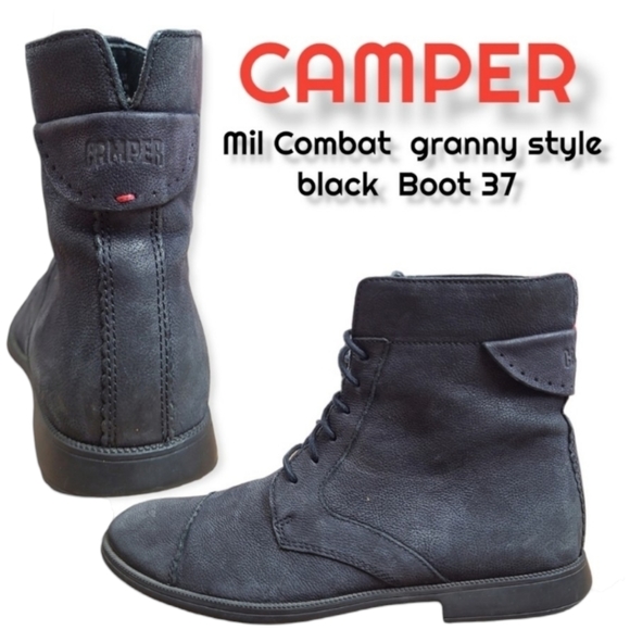 Camper Mil Combat Boot leather Lace-up boots ankle granny women's EU 37 black 7 - Picture 1 of 16